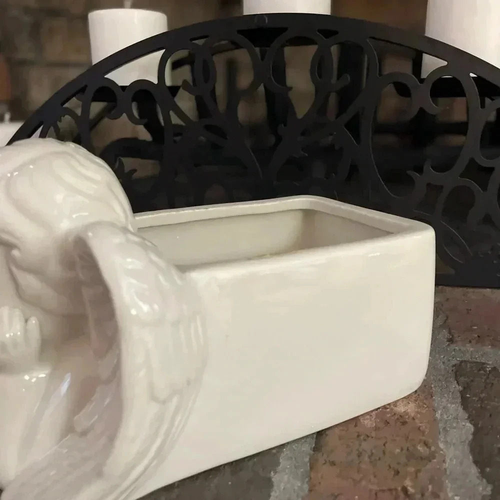 Vintage Angel/ Cherub Large Heavy White Ceramic Tabletop Planter Indoor/ Outdoor - Picture 6 of 7